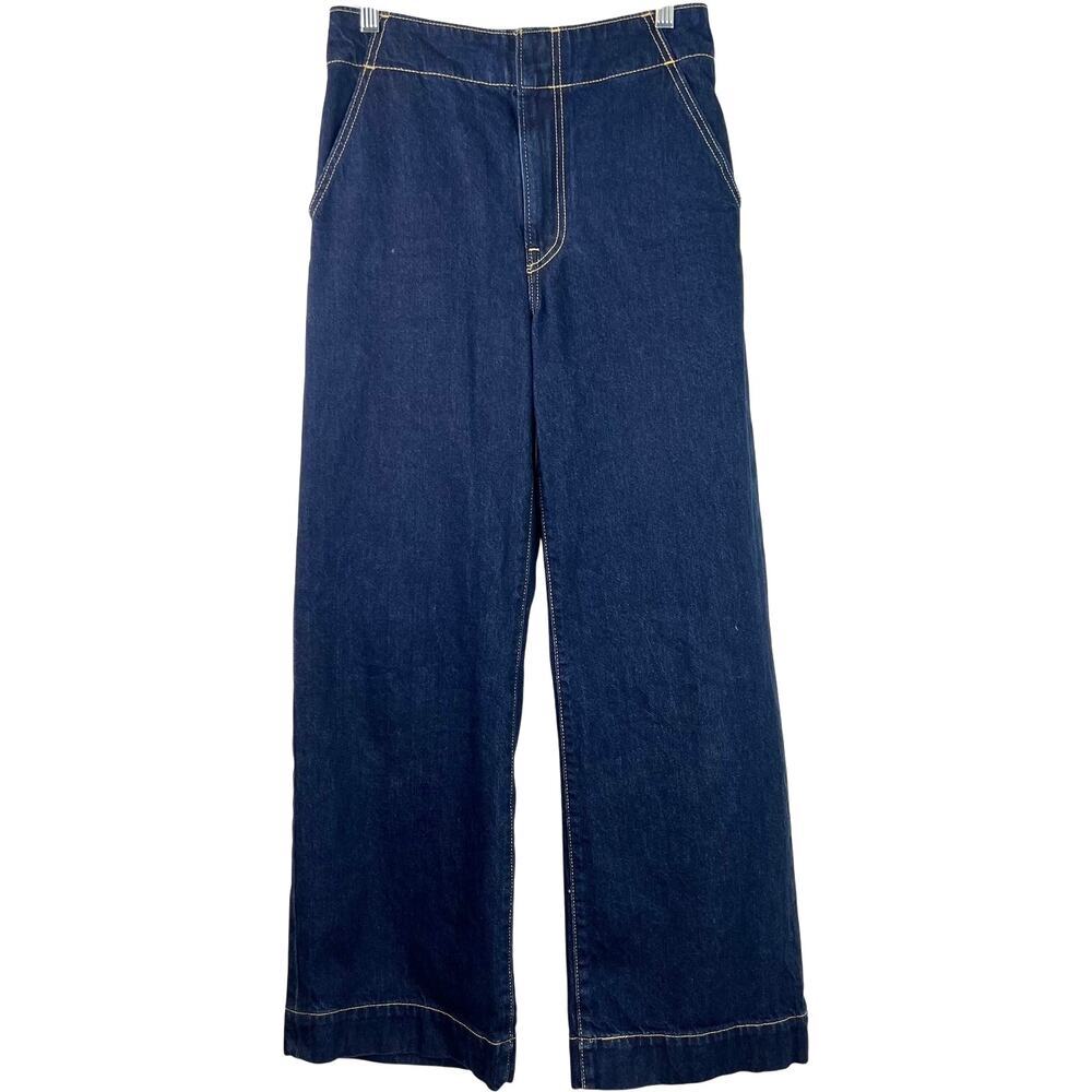 Levi's Premium Women's Ribcage Wide Leg Dark Blue Denim Jeans Hippie Size 26